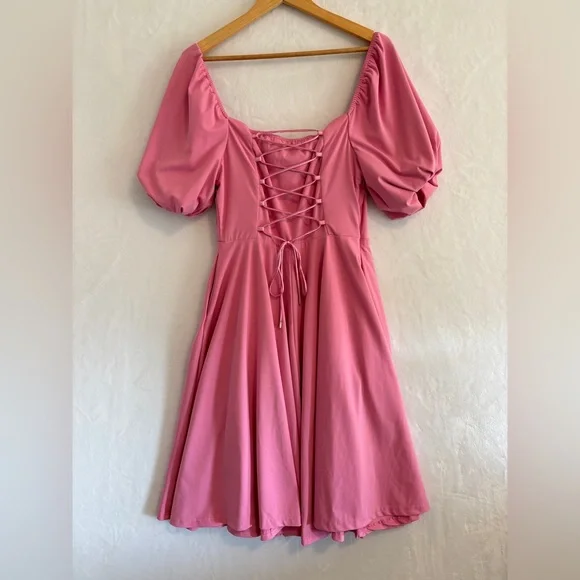 Chelsea Reece Pink Puff Sleeve Midi Dress size 6 - Picture 8 of 11